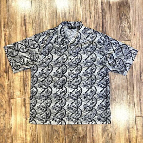 Vintage 90s No Boundaries Gray Allover Dragon Print Button Down Baggy Shirt L 50 - Picture 1 of 9
